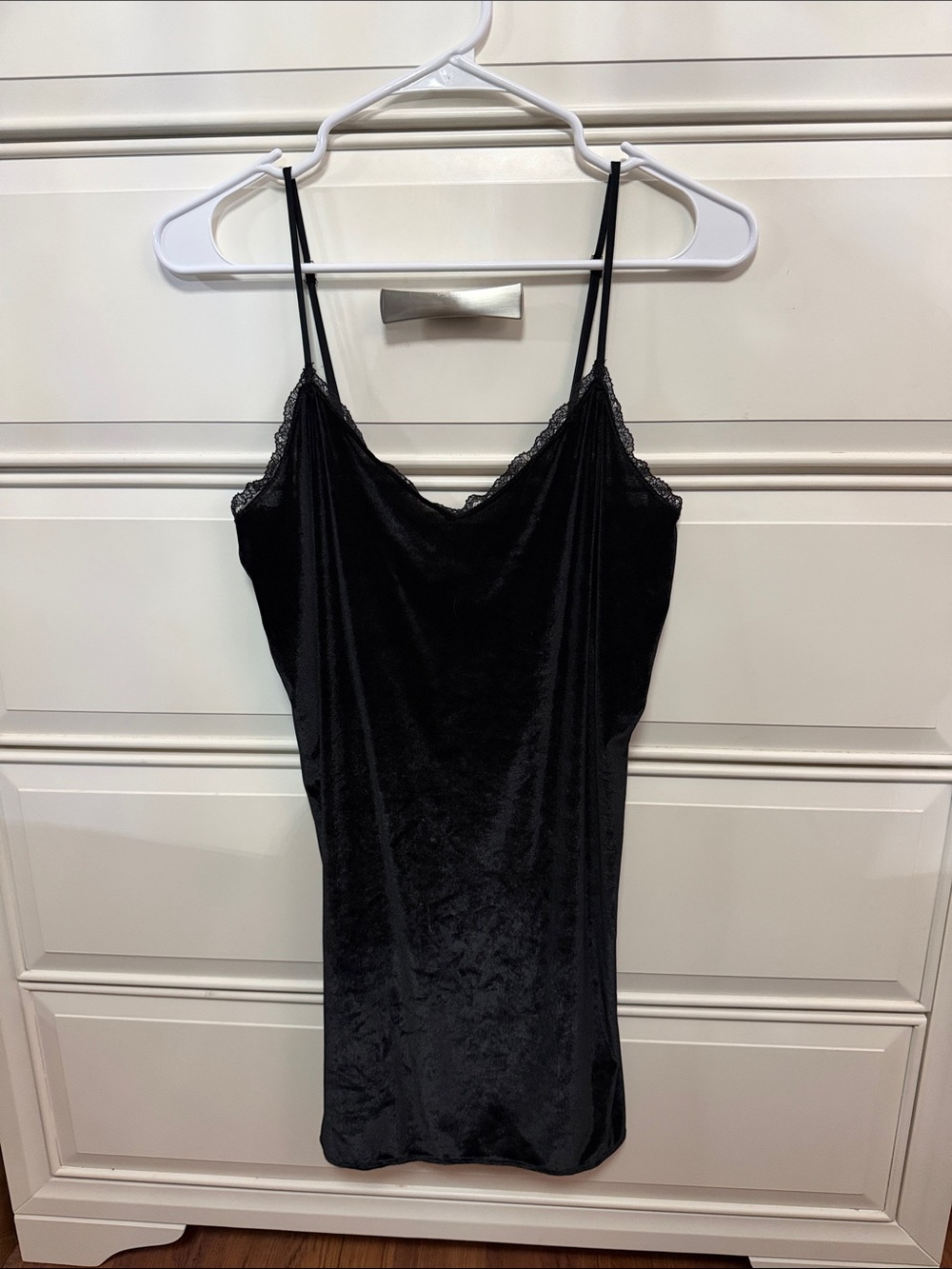 Victoria's Secret Black Velvet Lace-Trim Slip